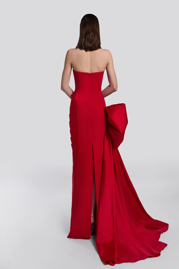Red Strapless Evening Gown