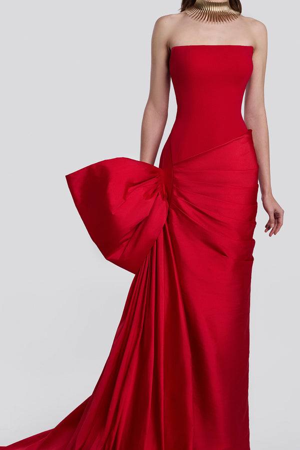 Red Strapless Evening Gown