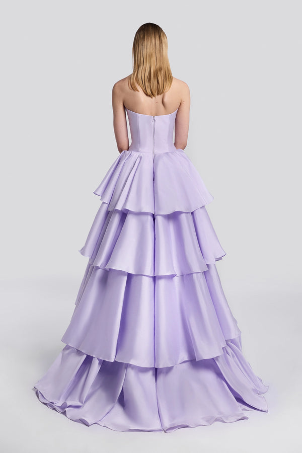 Lilac Ruffled High-Low Evening Gown
