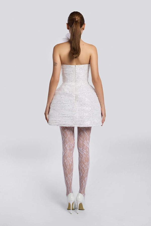 White Sequin Corset Mini Dress