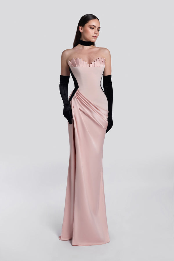 Salmon Draped Corset Gown