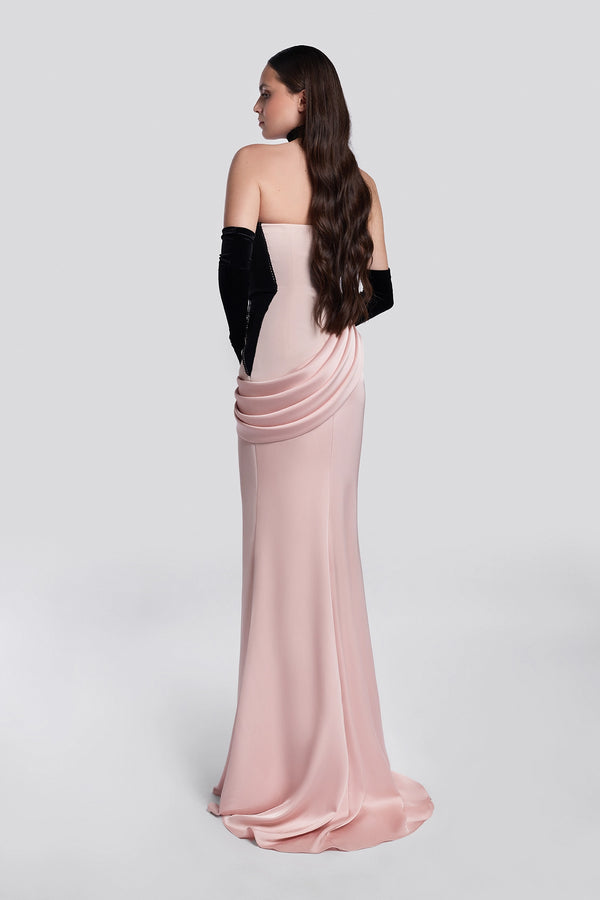 Salmon Draped Corset Gown