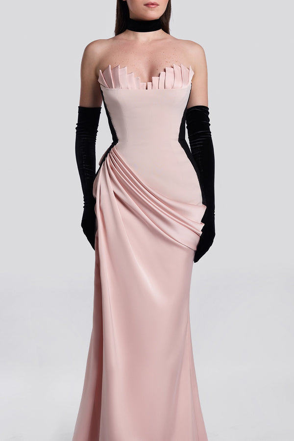 Salmon Draped Corset Gown