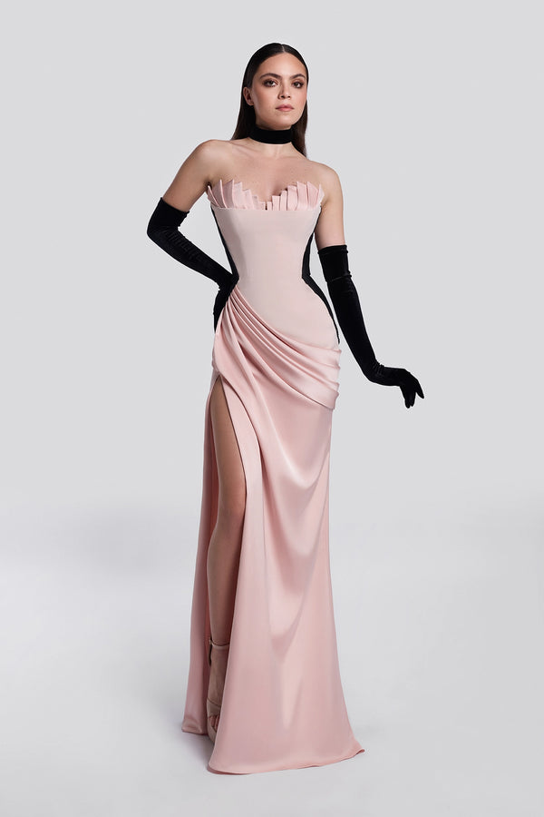 Salmon Draped Corset Gown