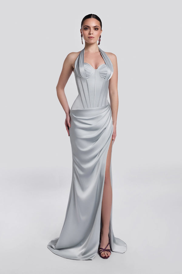 Teal Green Halter Corset Gown