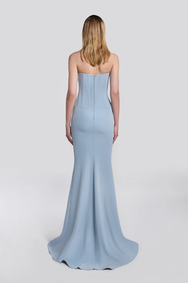 Blue Crepe Gown with Lace Bolero