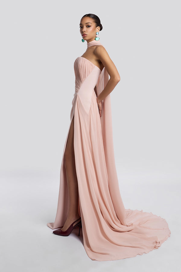 Blush Draped Gown with Shawl