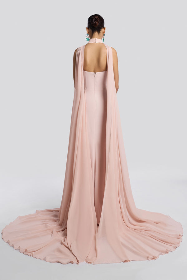 Blush Draped Gown with Shawl