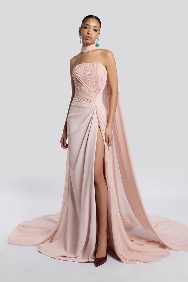 Blush Draped Gown with Shawl