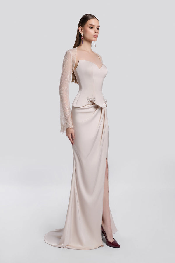 Embellished Corset Gown with Lace Bolero