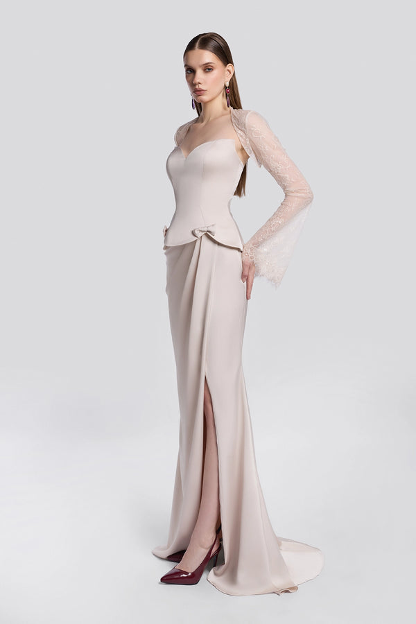 Embellished Corset Gown with Lace Bolero