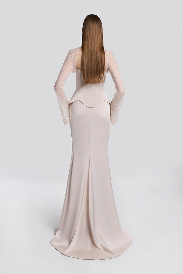 Embellished Corset Gown with Lace Bolero