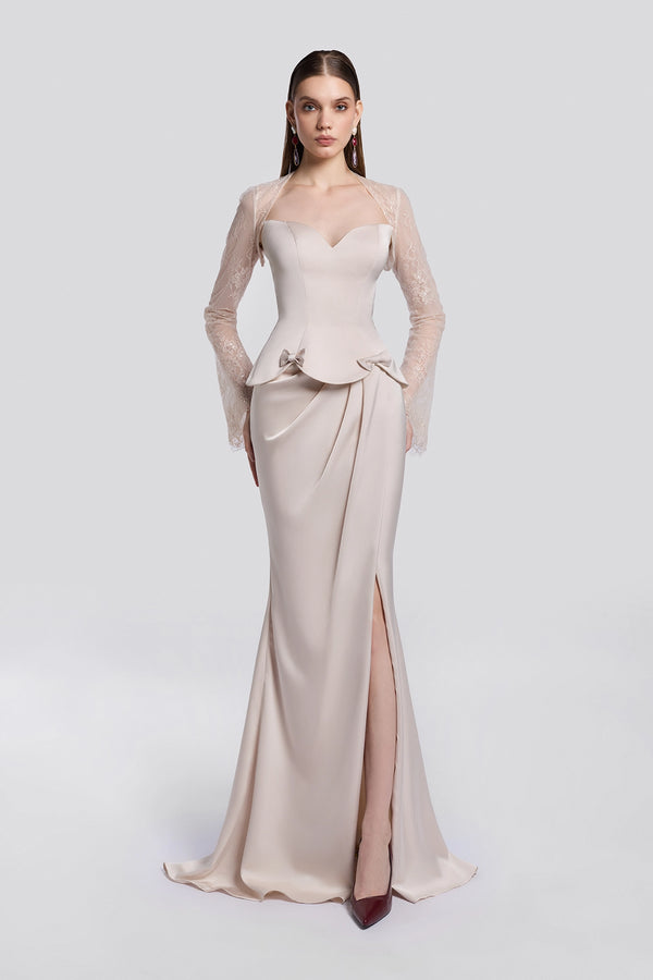 Embellished Corset Gown with Lace Bolero