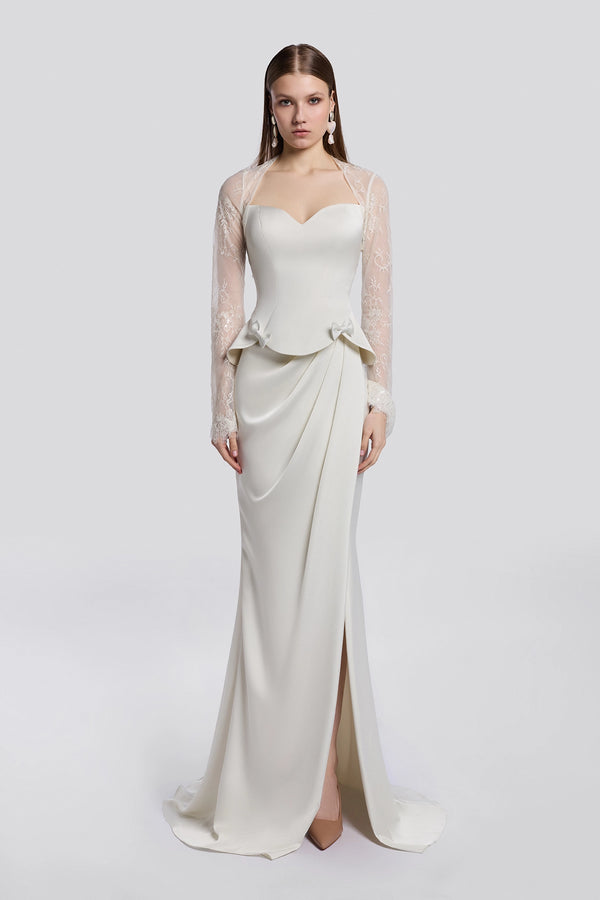 Embellished Corset Gown with Lace Bolero