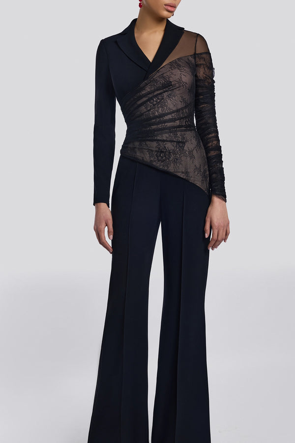 Black Lace Sleeve Jumpsuit