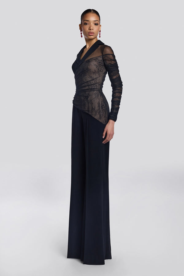 Black Lace Sleeve Jumpsuit