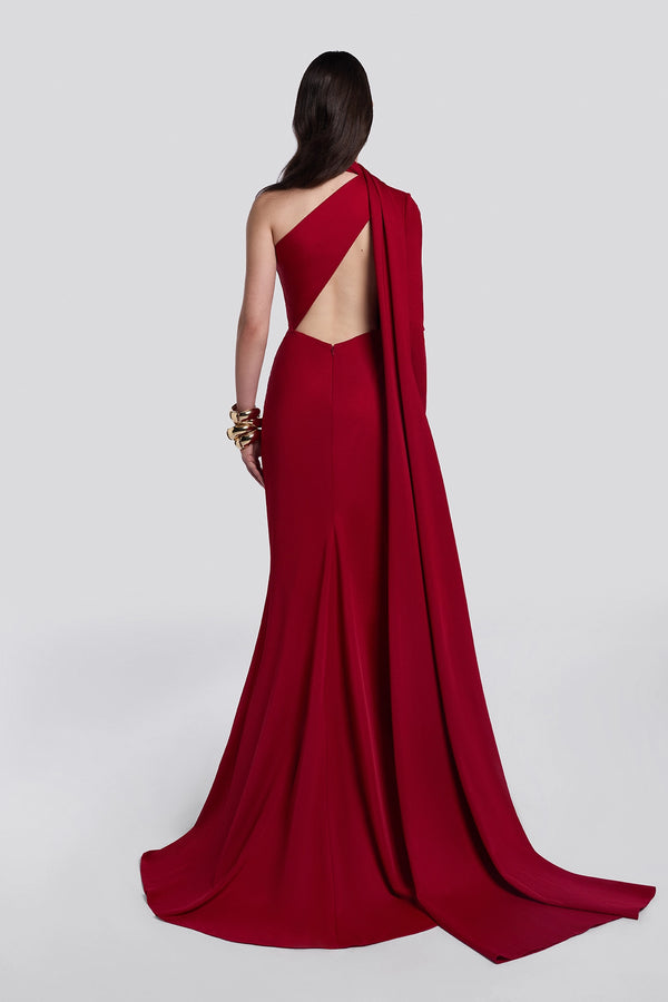 One-Shoulder Draped Red Gown