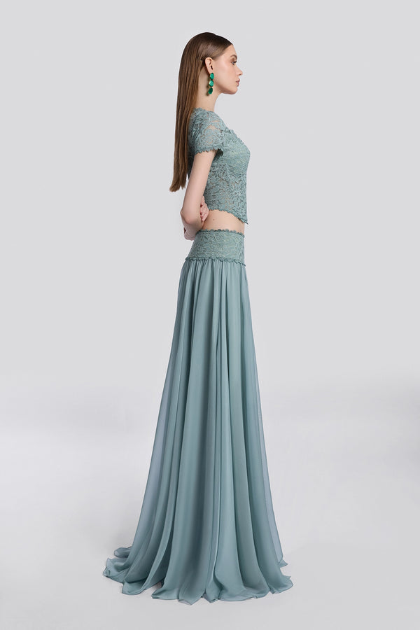 Deep Sage Green Top and Skirt Set