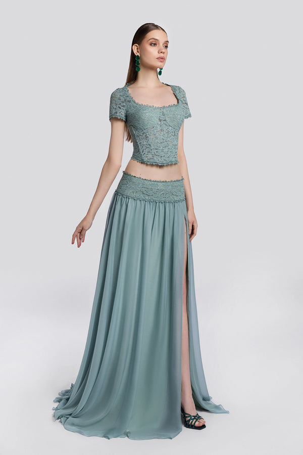 Deep Sage Green Top and Skirt Set