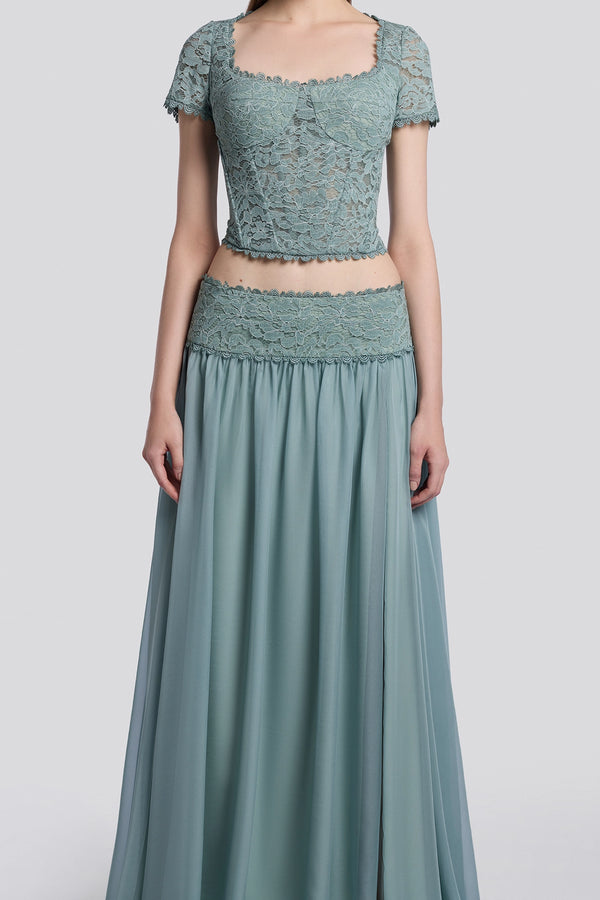 Deep Sage Green Top and Skirt Set