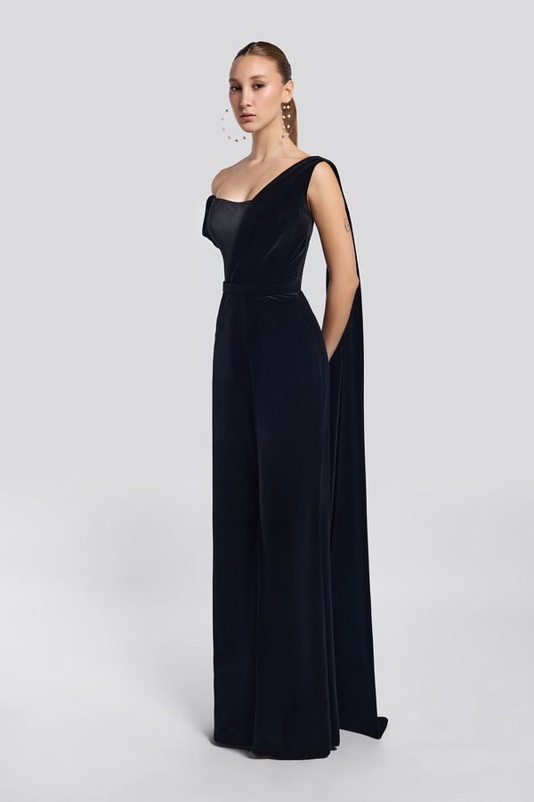 Black Velvet Corsage Jumpsuit