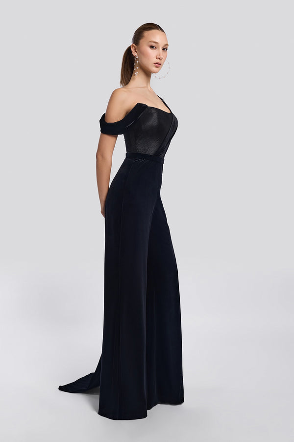 Black Velvet Corsage Jumpsuit