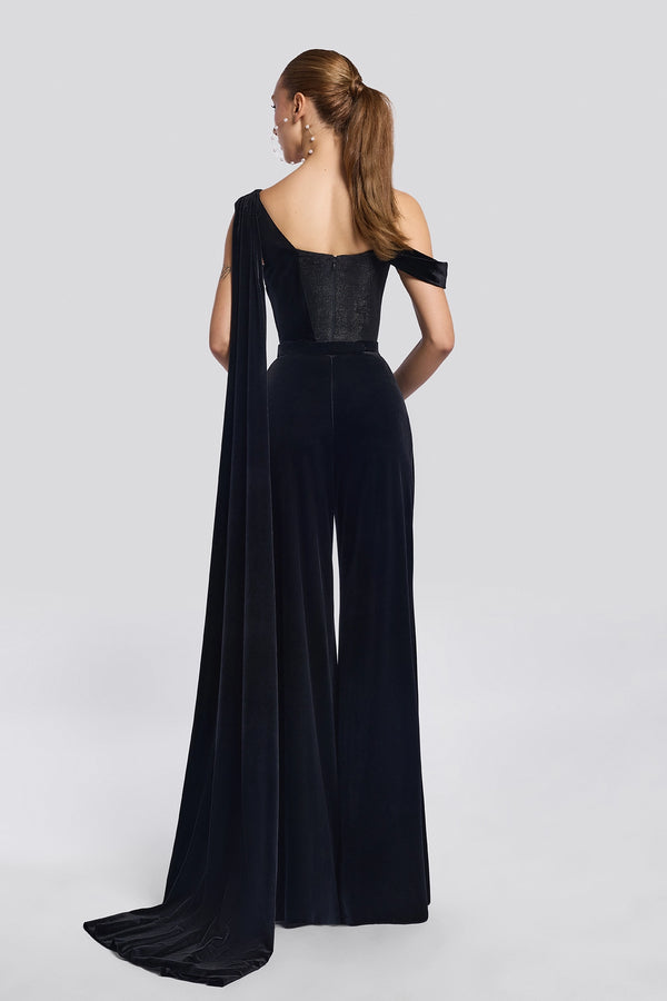 Black Velvet Corsage Jumpsuit