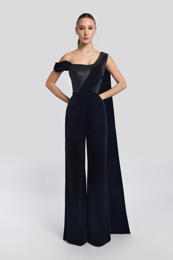 Black Velvet Corsage Jumpsuit