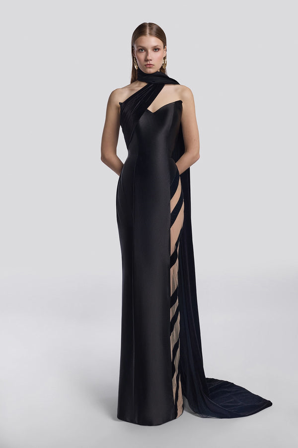 Black Velvet Cape Gown
