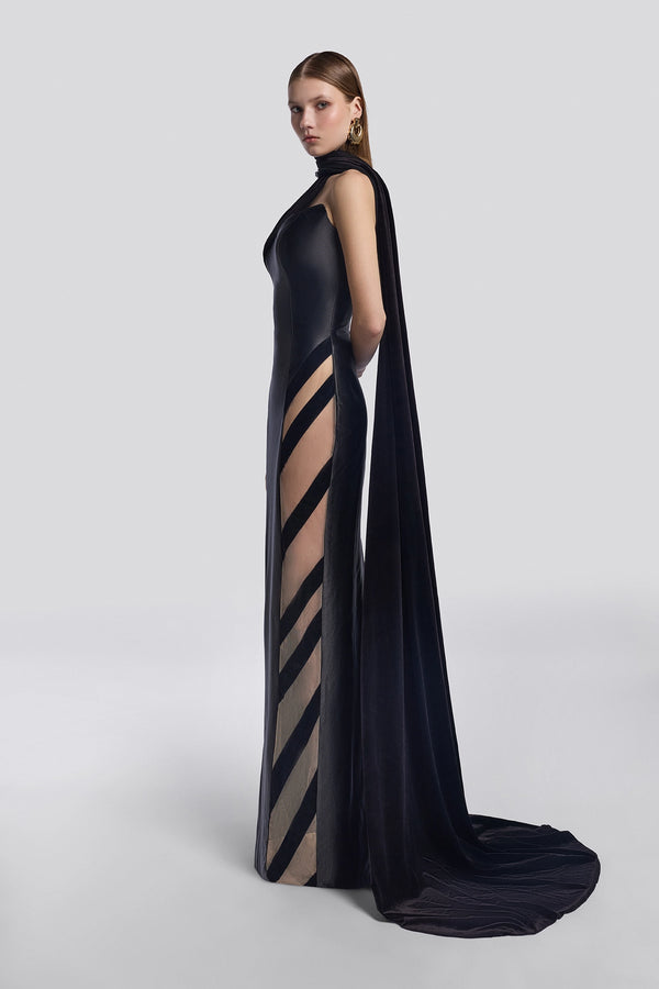 Black Velvet Cape Gown