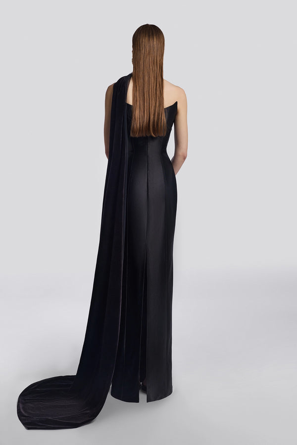 Black Velvet Cape Gown
