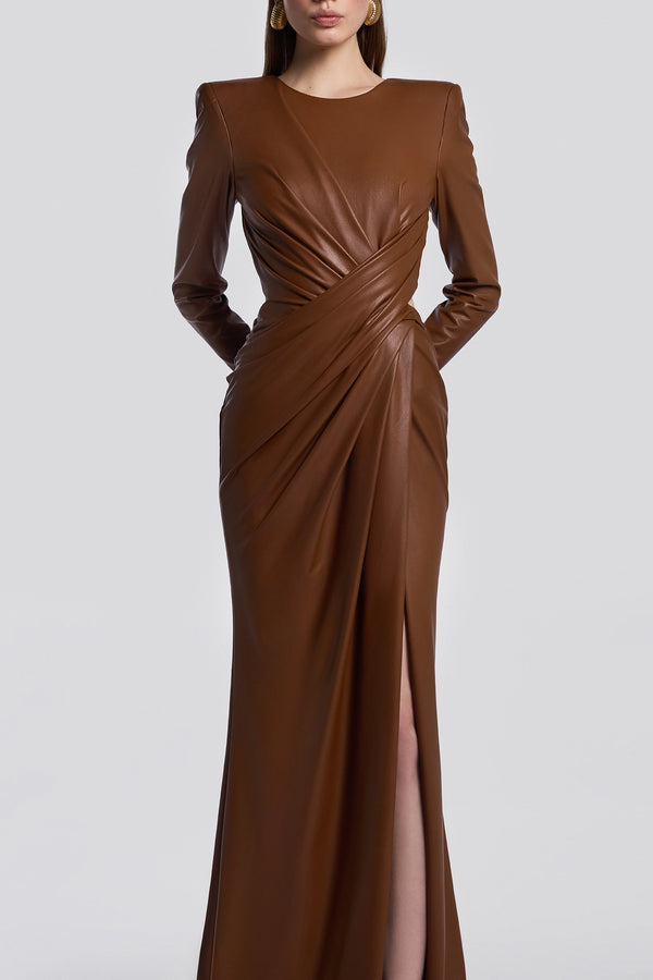 Brown Draped Leather Gown