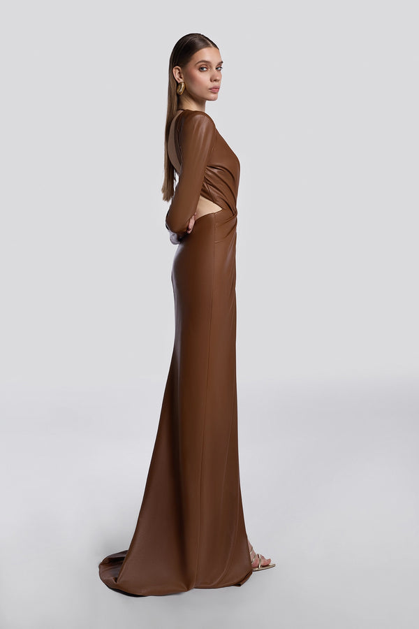 Brown Draped Leather Gown