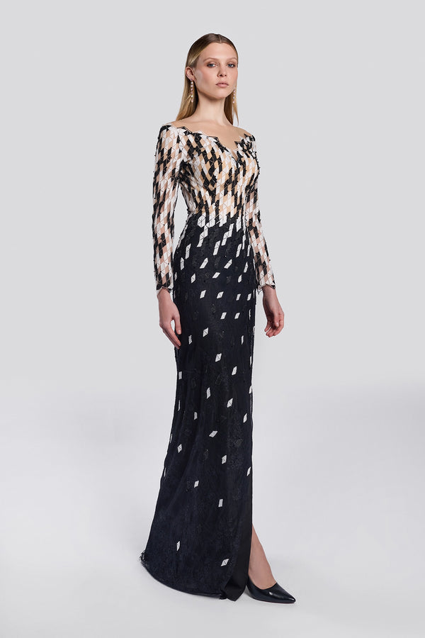 Black Off-Shoulder Sculpted Gown