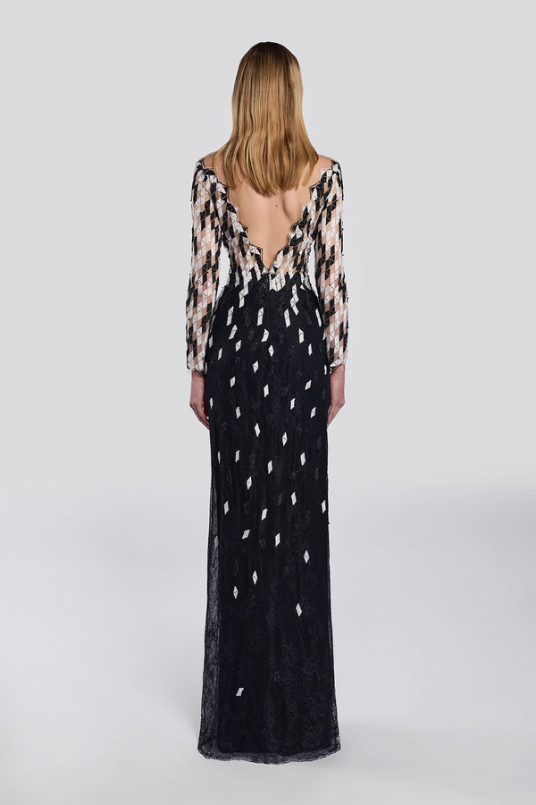 Black Off-Shoulder Sculpted Gown