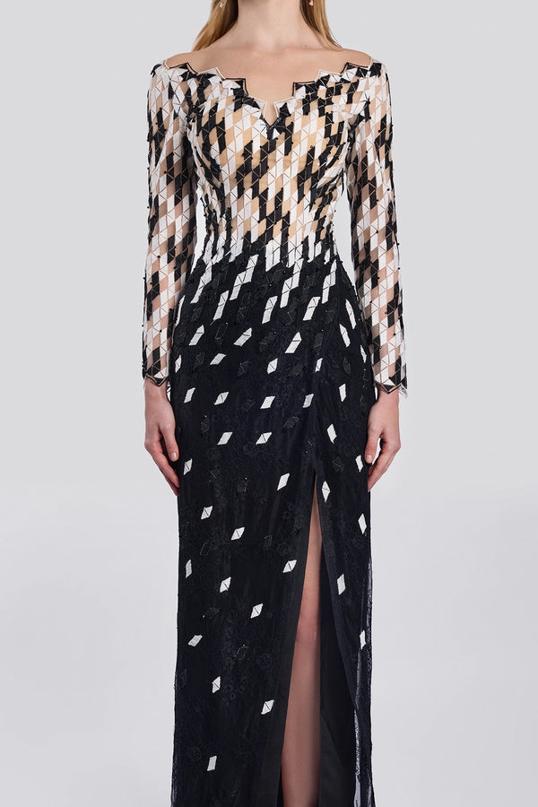 Black Off-Shoulder Sculpted Gown
