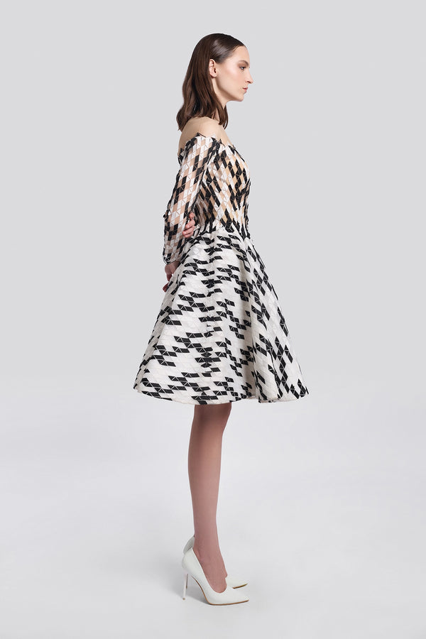 Black and White Off-Shoulder Mini Dress