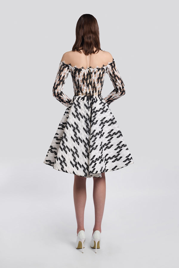 Black and White Off-Shoulder Mini Dress