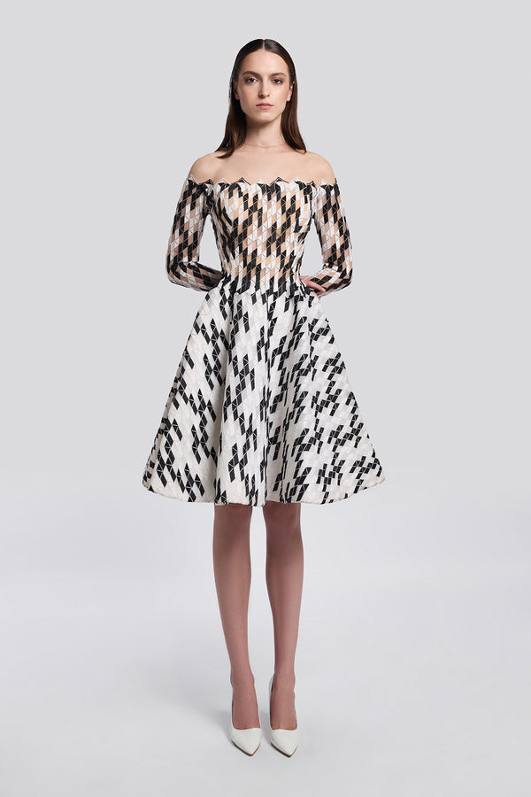 Black and White Off-Shoulder Mini Dress