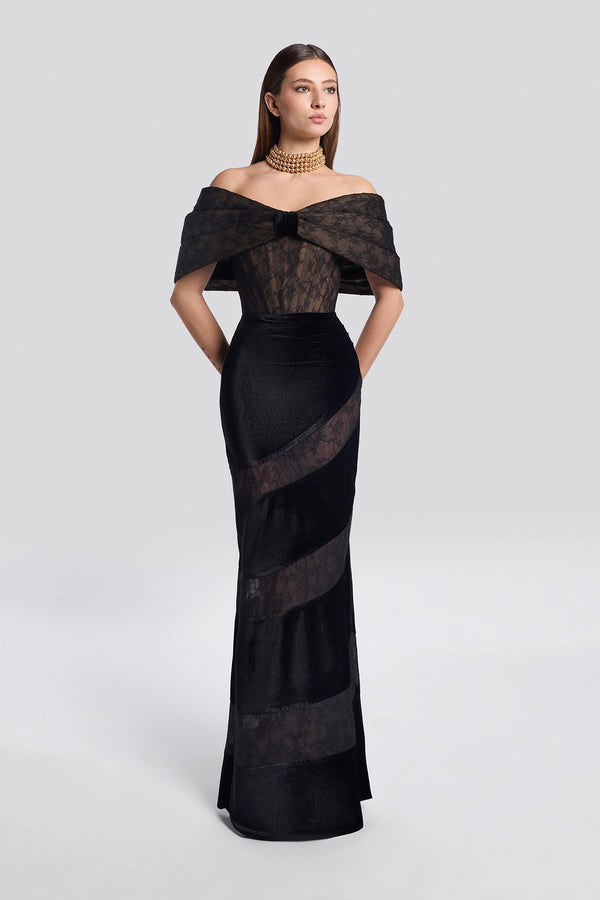 Black Velvet Off-Shoulder Gown