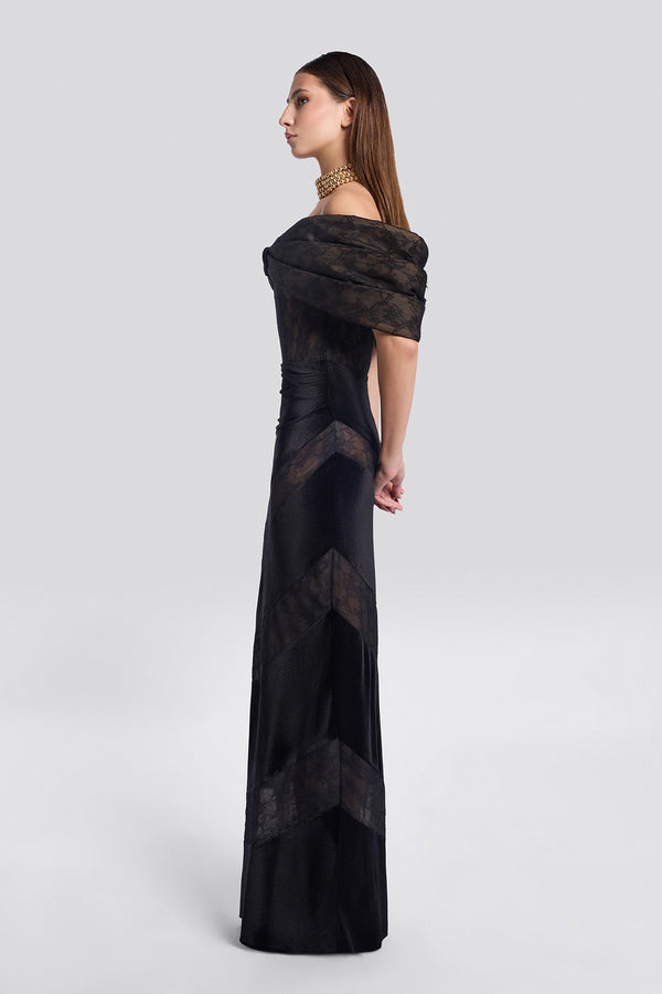 Black Velvet Off-Shoulder Gown