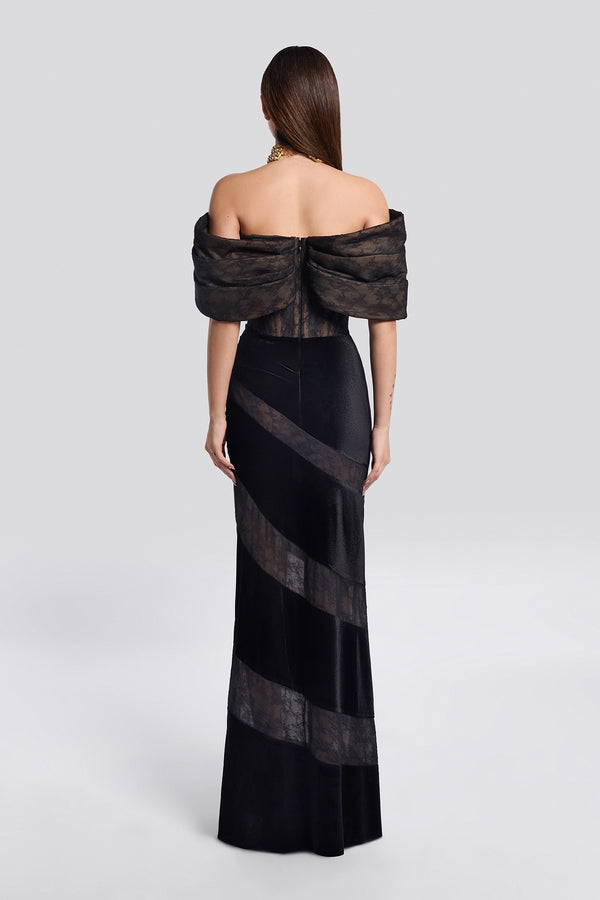 Black Velvet Off-Shoulder Gown