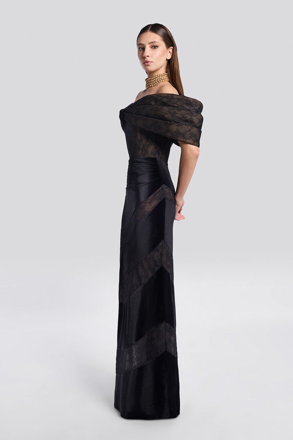 Black Velvet Off-Shoulder Gown