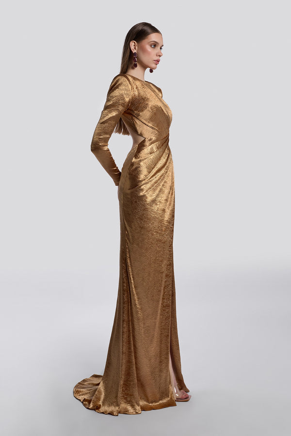 Gold Satin Draped Gown