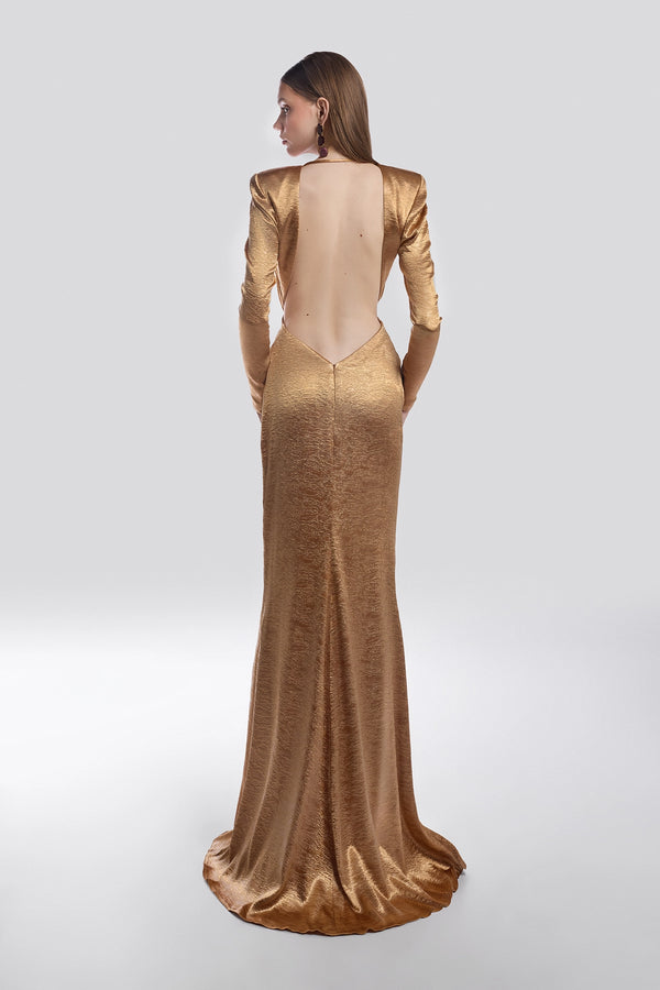Gold Satin Draped Gown